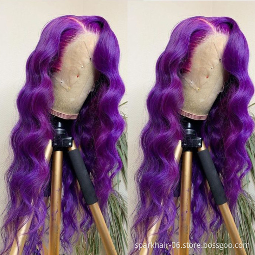 Brazilian Virgin Cuticle Aligned Wigs Human Hair 13x4 Lace Front Body Wave Purple Colored 100% Human Hair Wig for Black Women